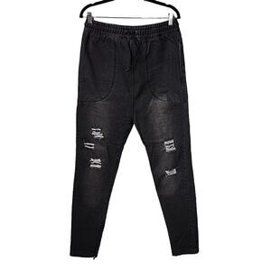 I Love Ugly Black Denim Distressed Streetwear Jogger Jeans Mens Medium